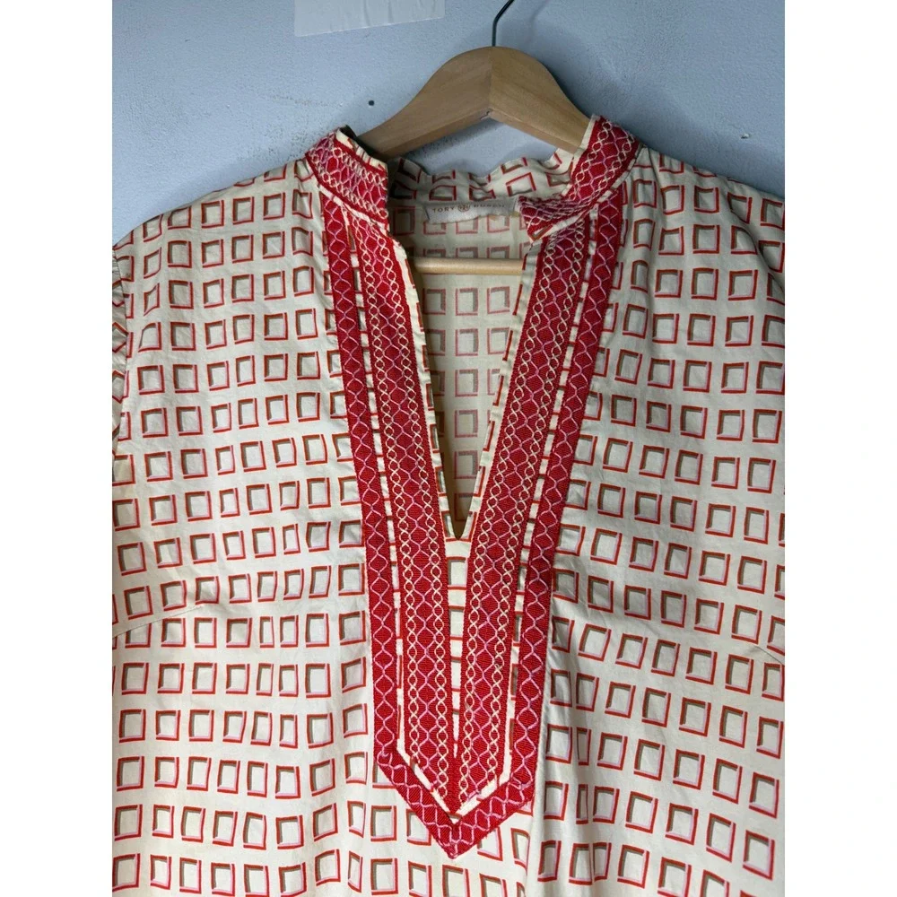 TORY BURCH Tory Mini Dress 6 Square Frame 3/4 Sleeve‎ Decorative Trims Red Sz 6